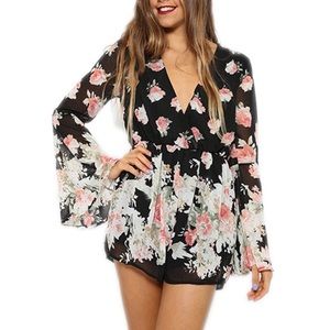 Floral Romper - Flared Long Sleeve size xs